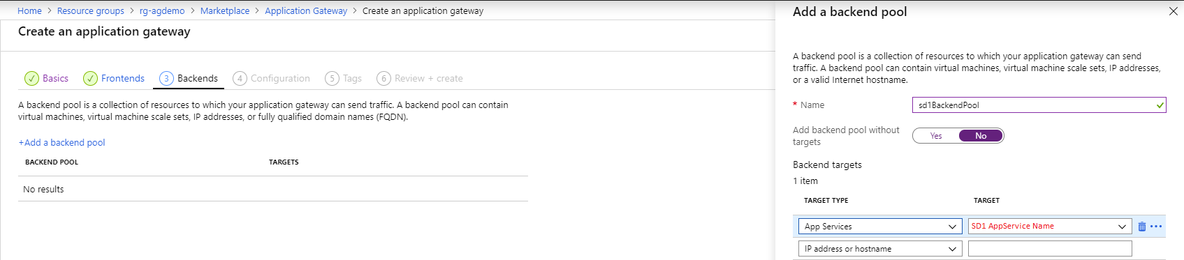 Azure Application Gateway creation step - backend #1