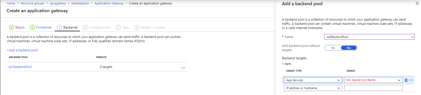 Azure Application Gateway creation step - backend #2