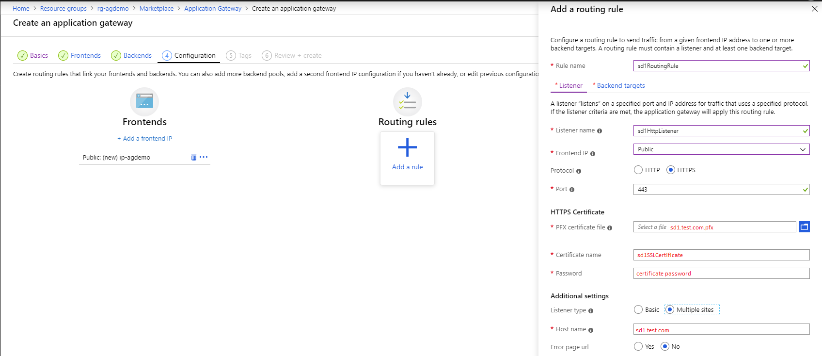 Azure Application Gateway creation step - routing rule configuration #1