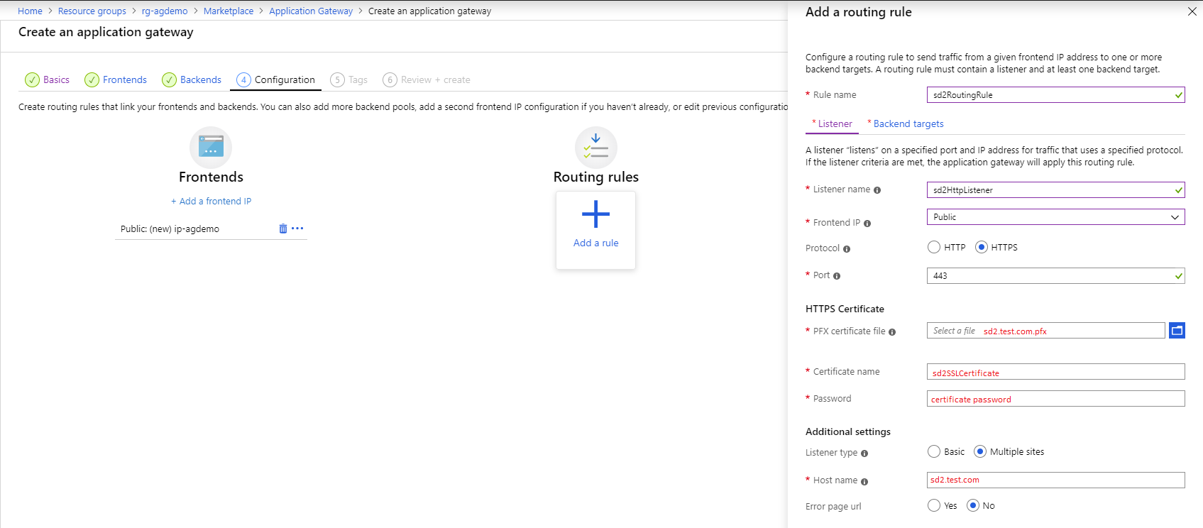 Azure Application Gateway creation step - routing rule configuration #2