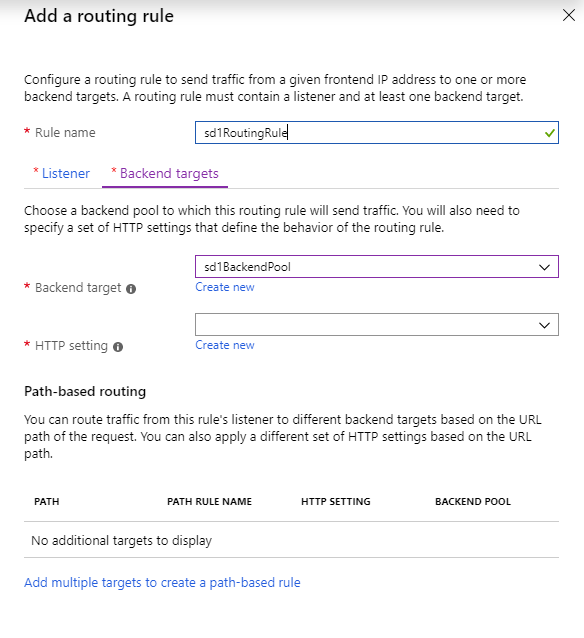 Azure Application Gateway creation step - routing rule backend #1