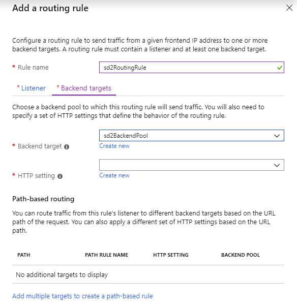 Azure Application Gateway creation step - routing rule backend #1
