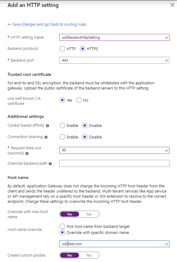 Azure Application Gateway creation step - routing rule http backend setting #2