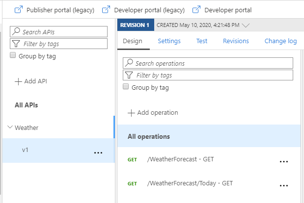 API Management operations with modifications