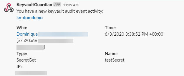 Slack AuditEvent output