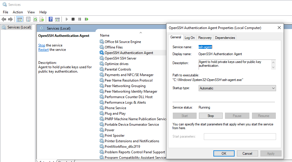 SSH Agent Windows Services