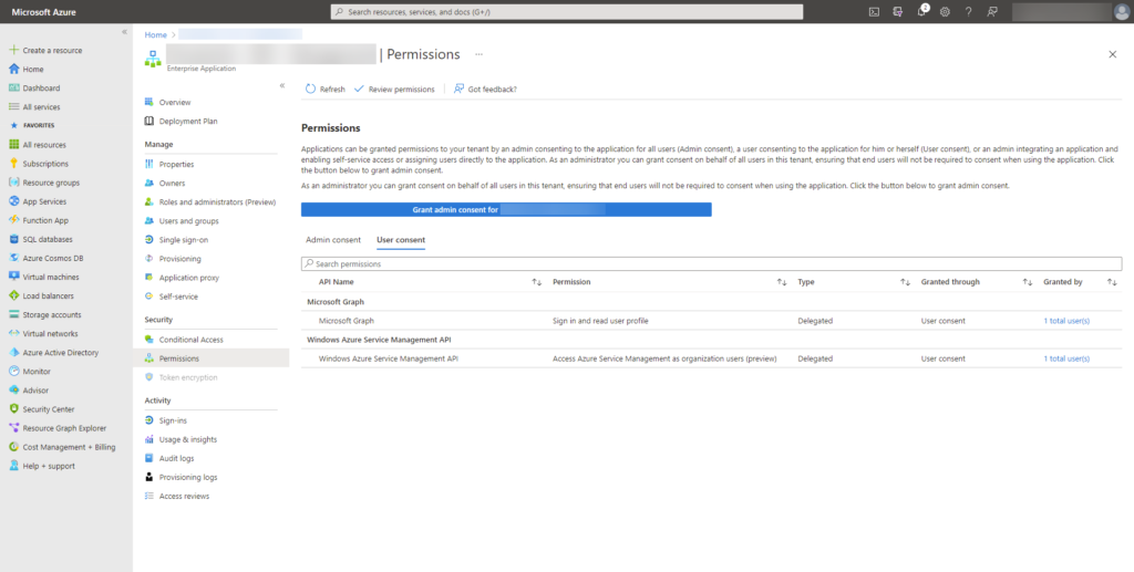 Azure Ad Application user consent grants
